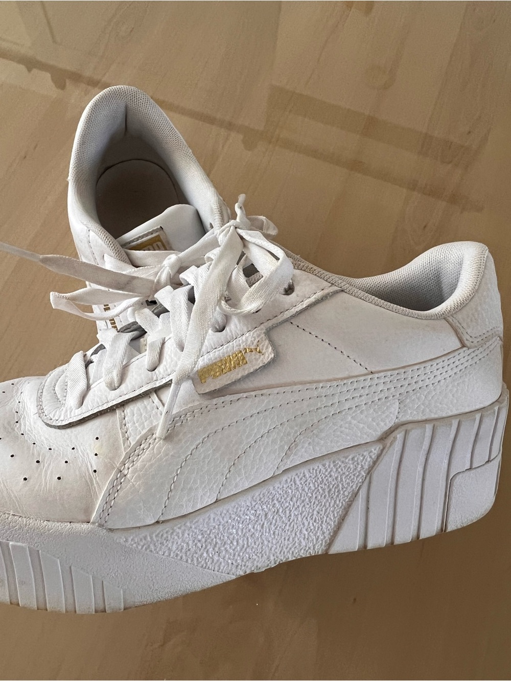 Puma White Women's Platform Sneakers with Gold Accent